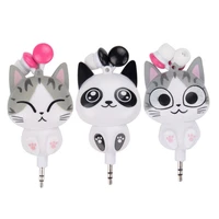 cute cartoon cat panda 3 5mm jack wired headphone retractable automatic earphone headset for iphone android kid girls gifts