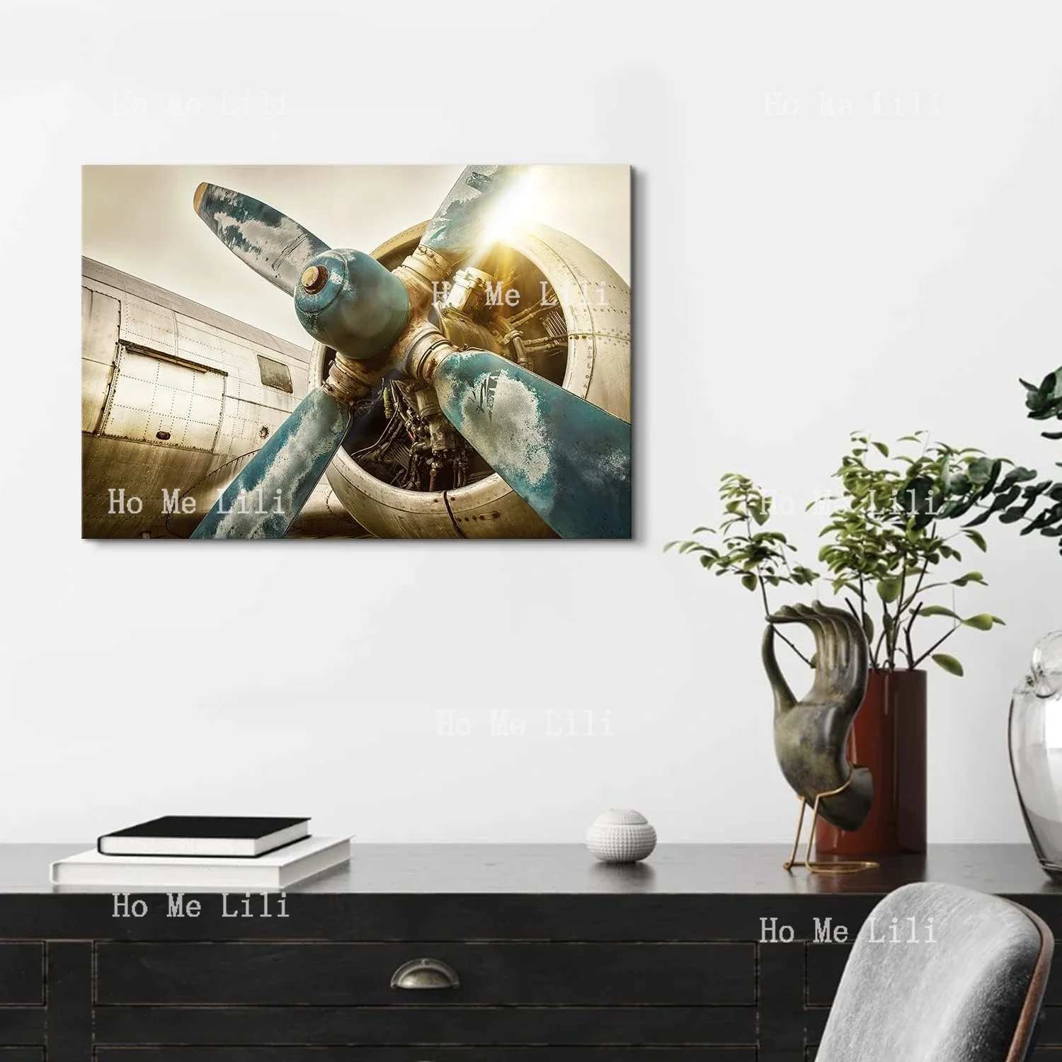 Винтажный самолет настенное искусство авиационный пропеллер печать на холсте