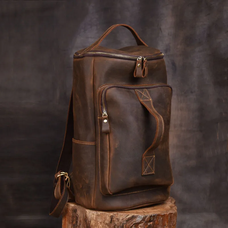 Vintage Natural Genuine Leather Men'S Backpack Simple Crazy Horse ...