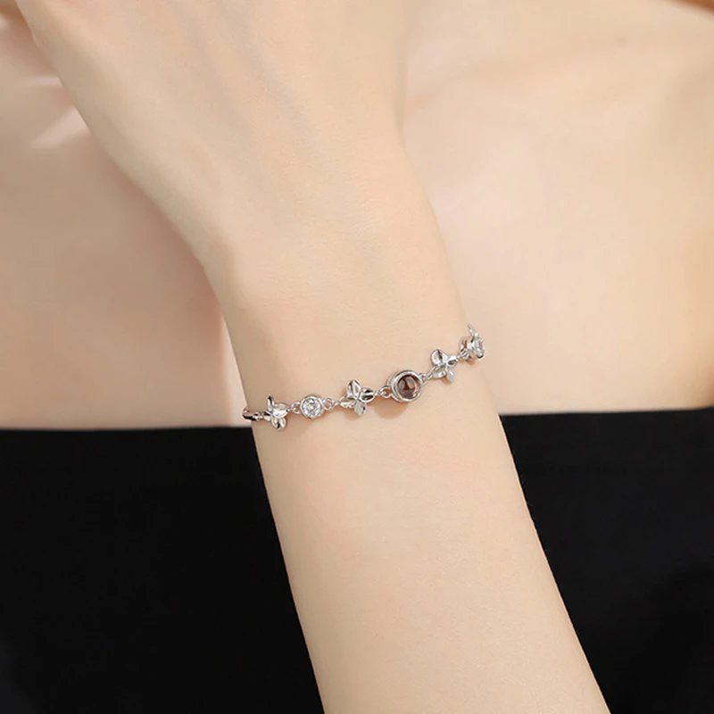 S925 Custom Photo Projection Zircon Bracelet For Women Girlfriend Gift 2023 New Valentine Present Luxury Trendy Romantic Jewelry