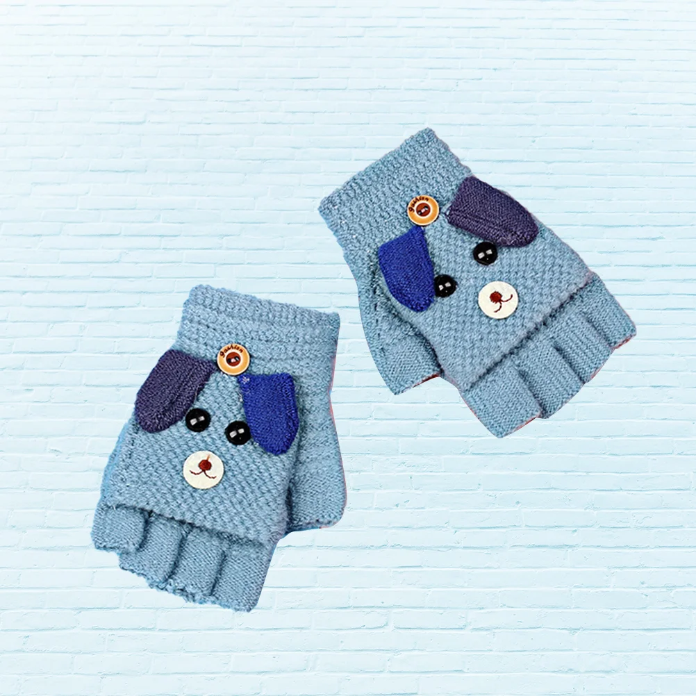 

1 Pair of Kids Winter Half Finger Cartoon Warm Outdoor Finger for Kids Children Blue