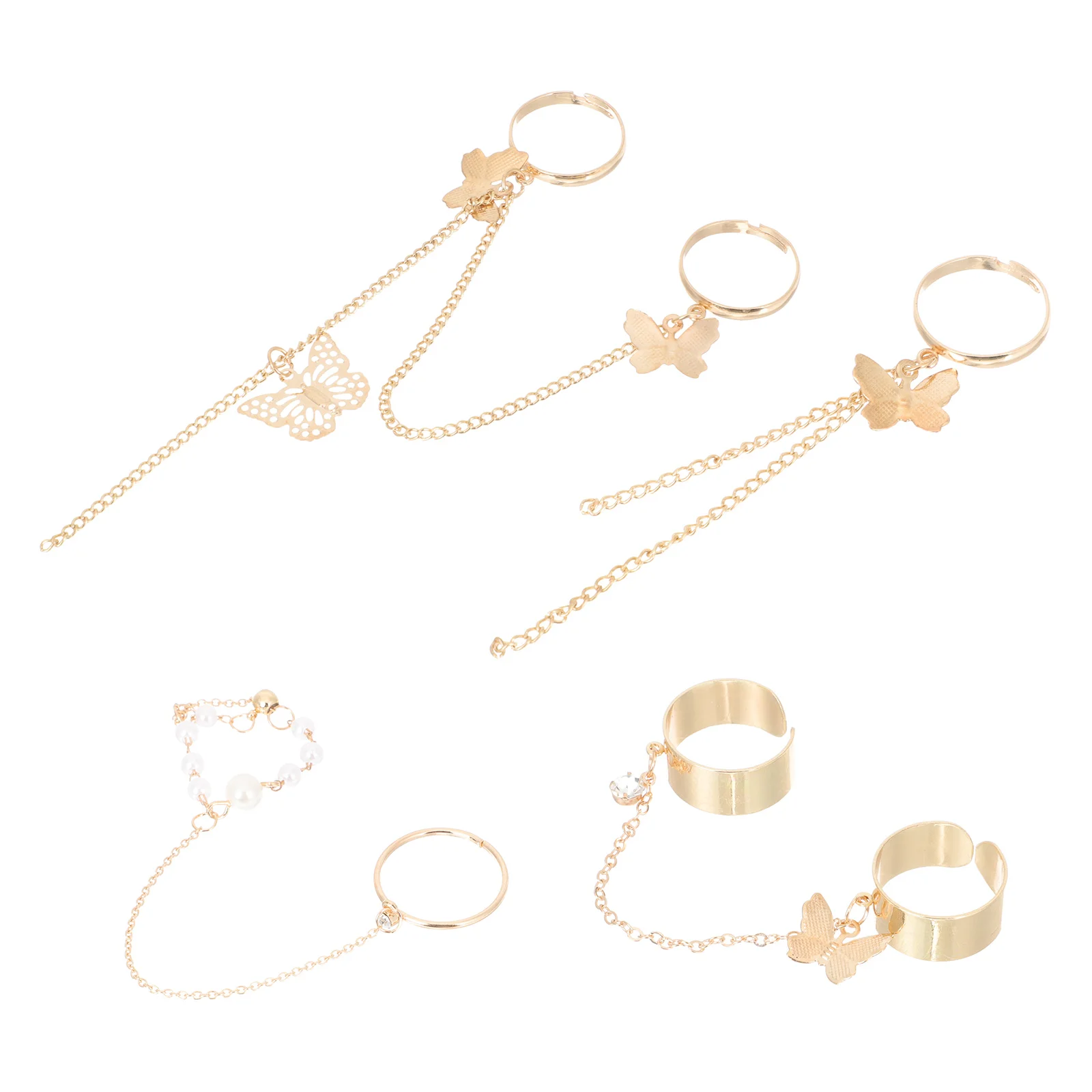 

4pcs Butterflies Chain Finger Ring Punk Style Open Cuff Ring Jewelries