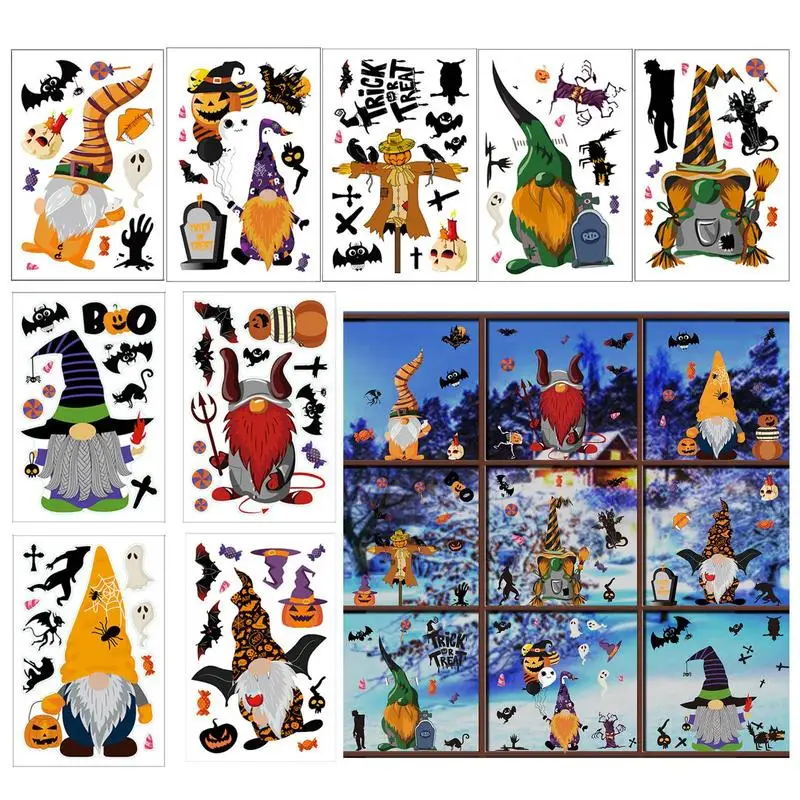

Cute Halloween Window Clings Halloween Glass Window Gnome Stickers 9 Sheets Silhouette Dwarf Stickers For Window Glass Decor