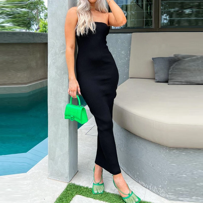 

Elegant Lady Off Shoulder Slim Fit Long Dress Chic Women Strapless Tube Dress Summer Beach Holiday Club Party Night Outfits