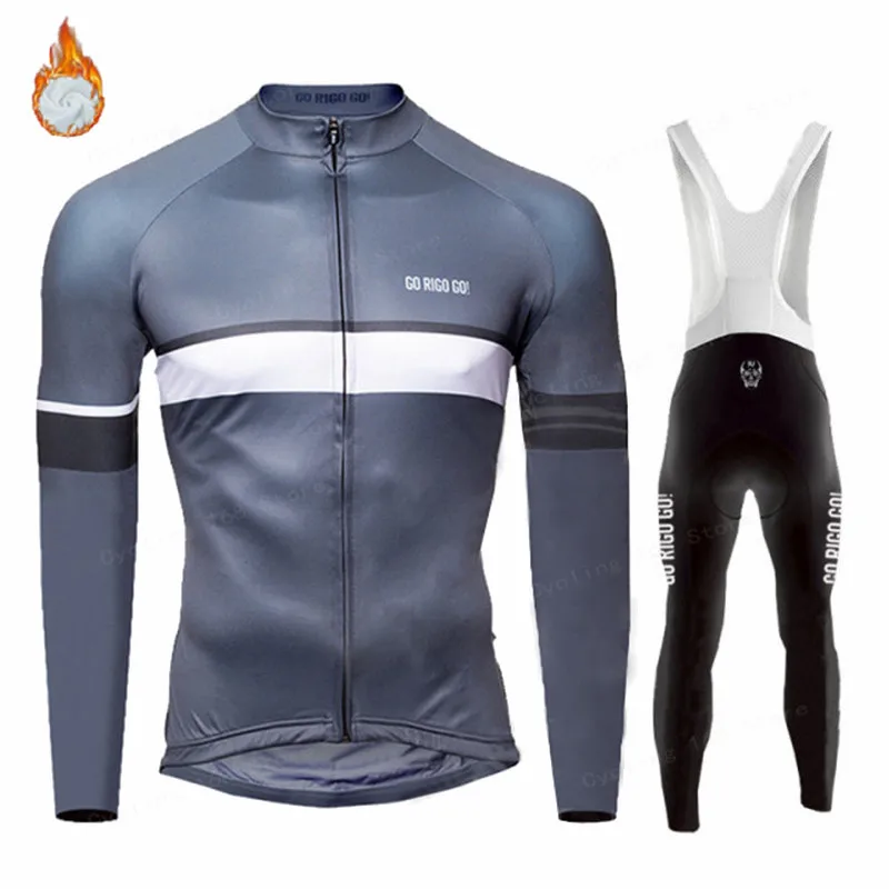 

GO RIGO GO Winter Cycling Clothes Long Sleeve Clothing Riding Jersey Set Thermal Fleece Maillot Ropa Ciclismo Invierno Keep Warm
