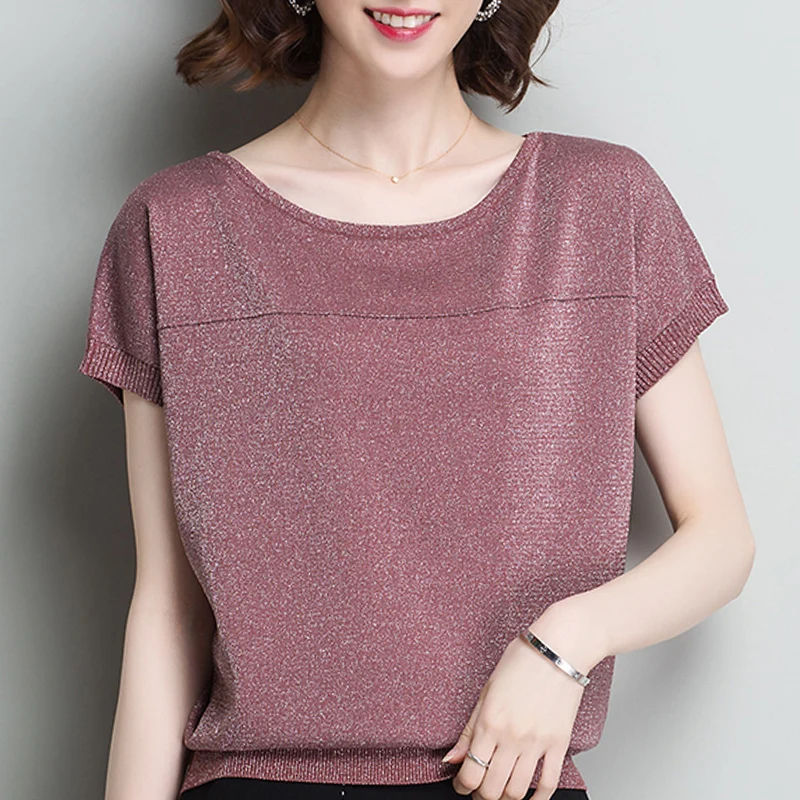 

XIAOMI Blusas Mujer De Moda Short Sleeve Summer Blouse Women O-neck Knitted Blouse Shirt Women Tops Womens Tops And Blouses B336