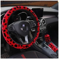 3pcsset fashion leopard print steering wheel cover handbrake gear protector caps for auto auto parts