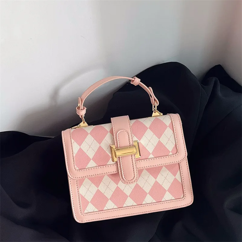 2022 New Vintage Diamond Lattice Square Bag  Handbag Women Messenger Bags Korean Fashion Bags Y2k  Shoulder Chain Crossbody Bag