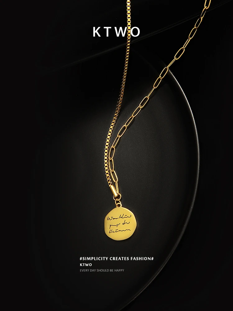 Осенне-зимний свитер ожерелье женский простой дизайн диск K золотой цвет светлый