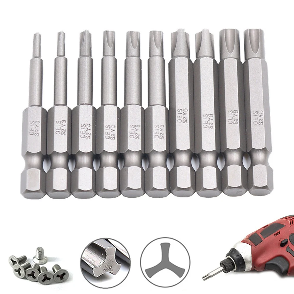 10Pcs Y Shaped Screwdriver Bits 6.35mm Hex Shank Y Type Drill Bit 50mm Screwdriver Heads For Y Type Screws Disassembly/Bike Tool