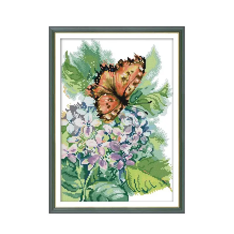 

Flowers And Butterflies Print Cross Stitch Kits 14CT 11CT Count Printed Canvas Fabric Embroidery Set DIY Needlework Sewing Kits