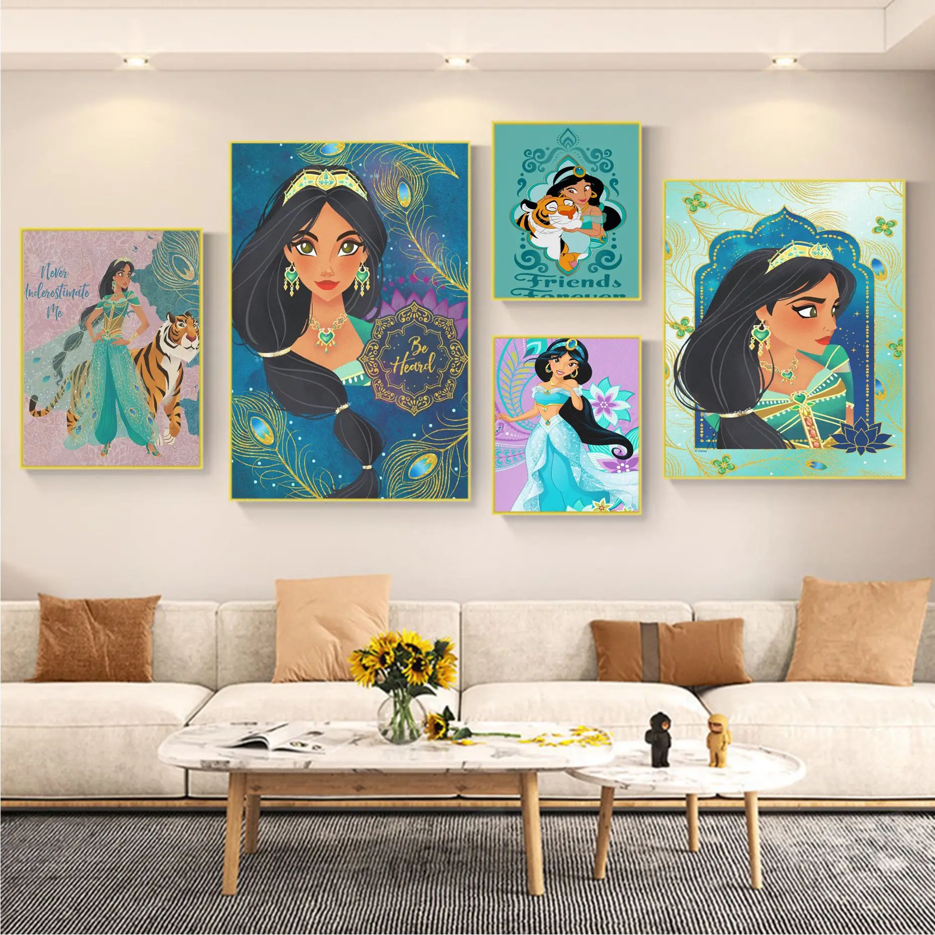 

Disney Jasmine Princess Movie Sticky Posters Fancy Wall Sticker For Living Room Bar Decoration Nordic Home Decor