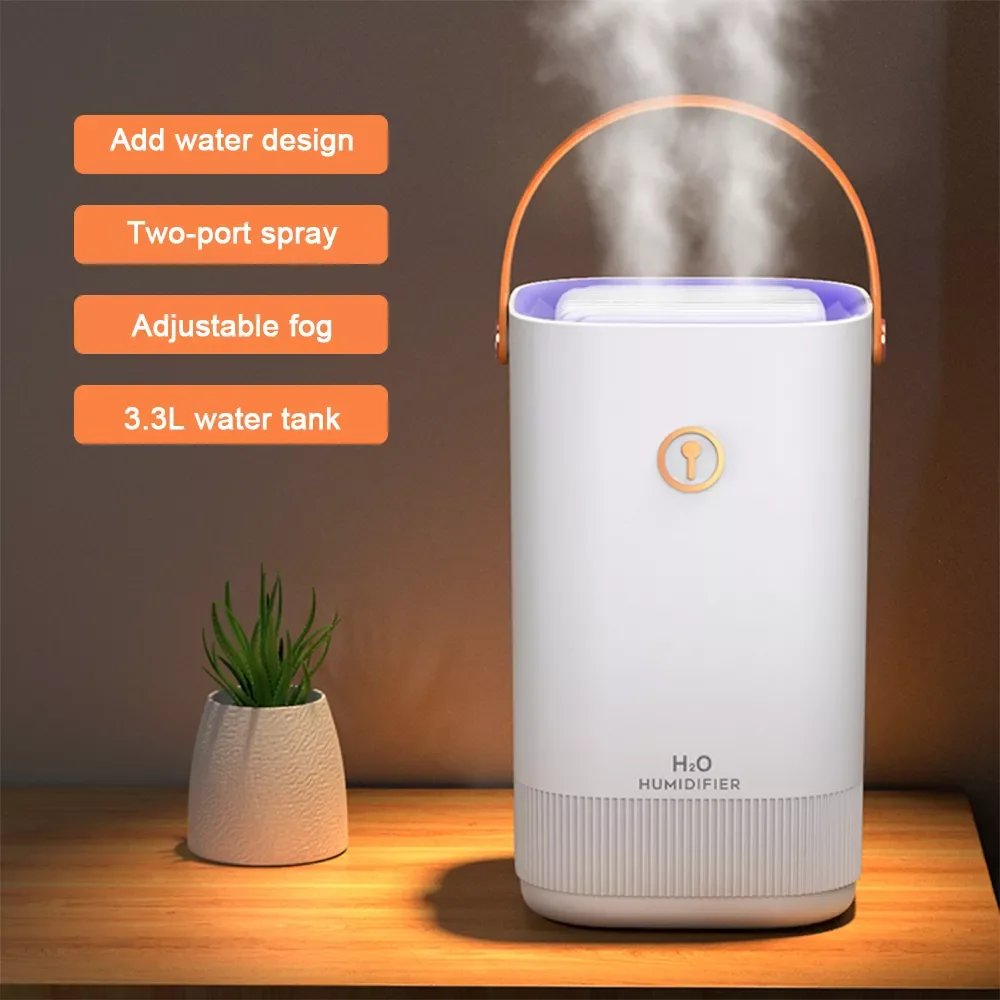 

USB Large-Capacity Dual-Nozzle Air Humidifier LED Atmosphere Night Light Silent Ultrasonic Adjustable Cold Fog Aroma Diffuser