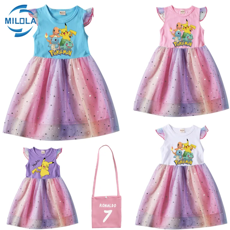 Платье для девочек с покемоном летнее платье рисунком Пикачу малышей детская