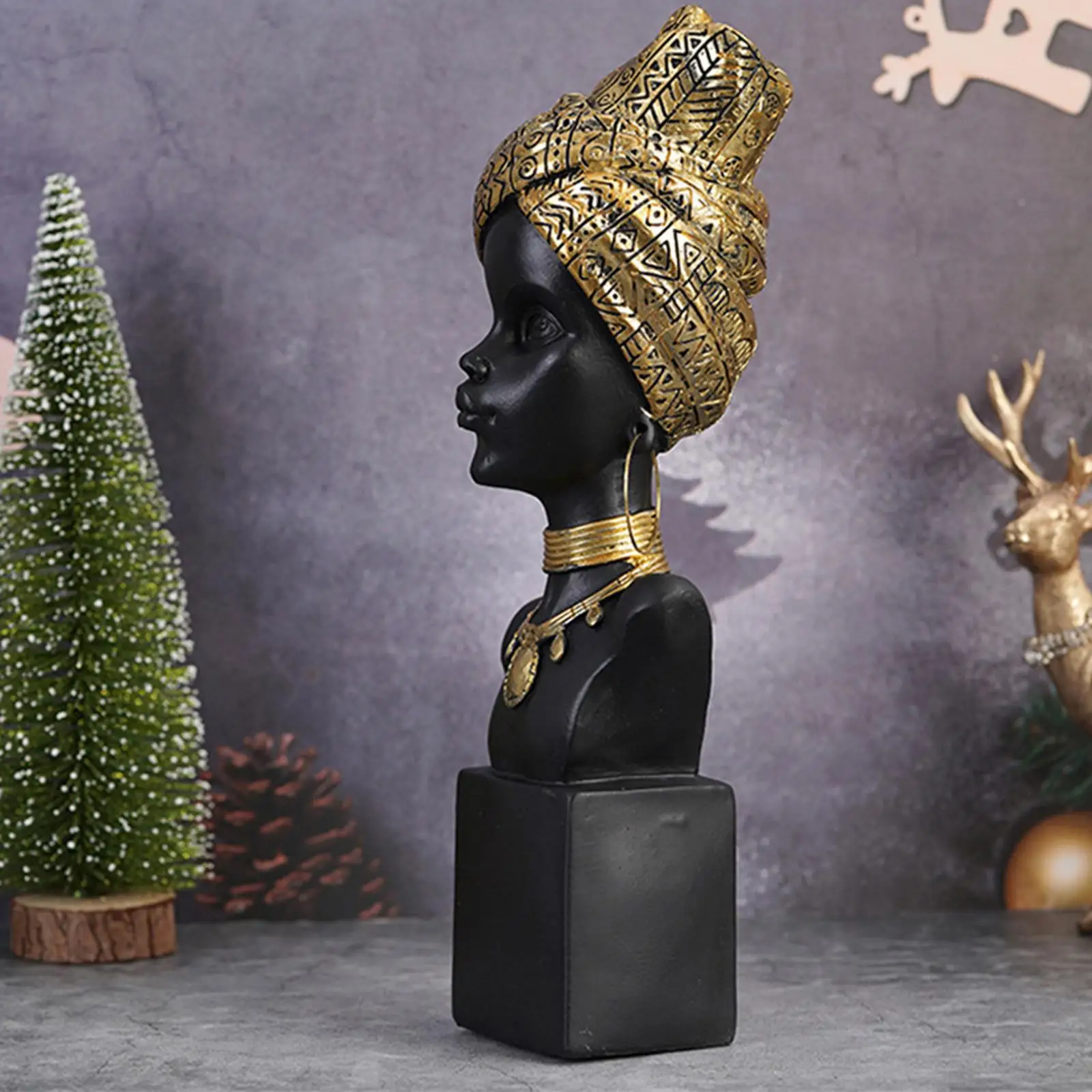 

African Woman Bust Statue Collectible Sculpture African Decor Decorations Artwork for Showroom Study Office Decor Antique