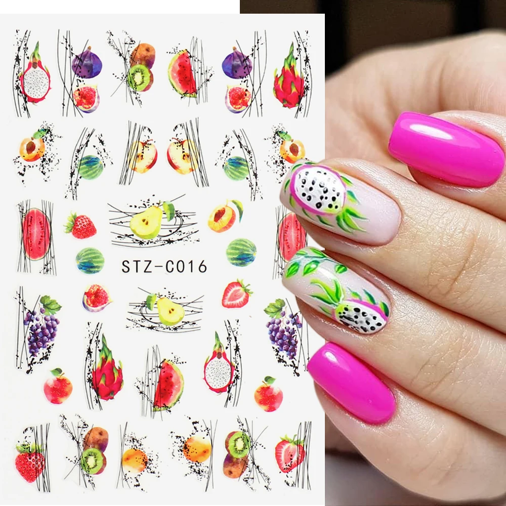 Наклейка для ногтей в виде фруктов папайя и питайя летние 3D тропические Слайдеры