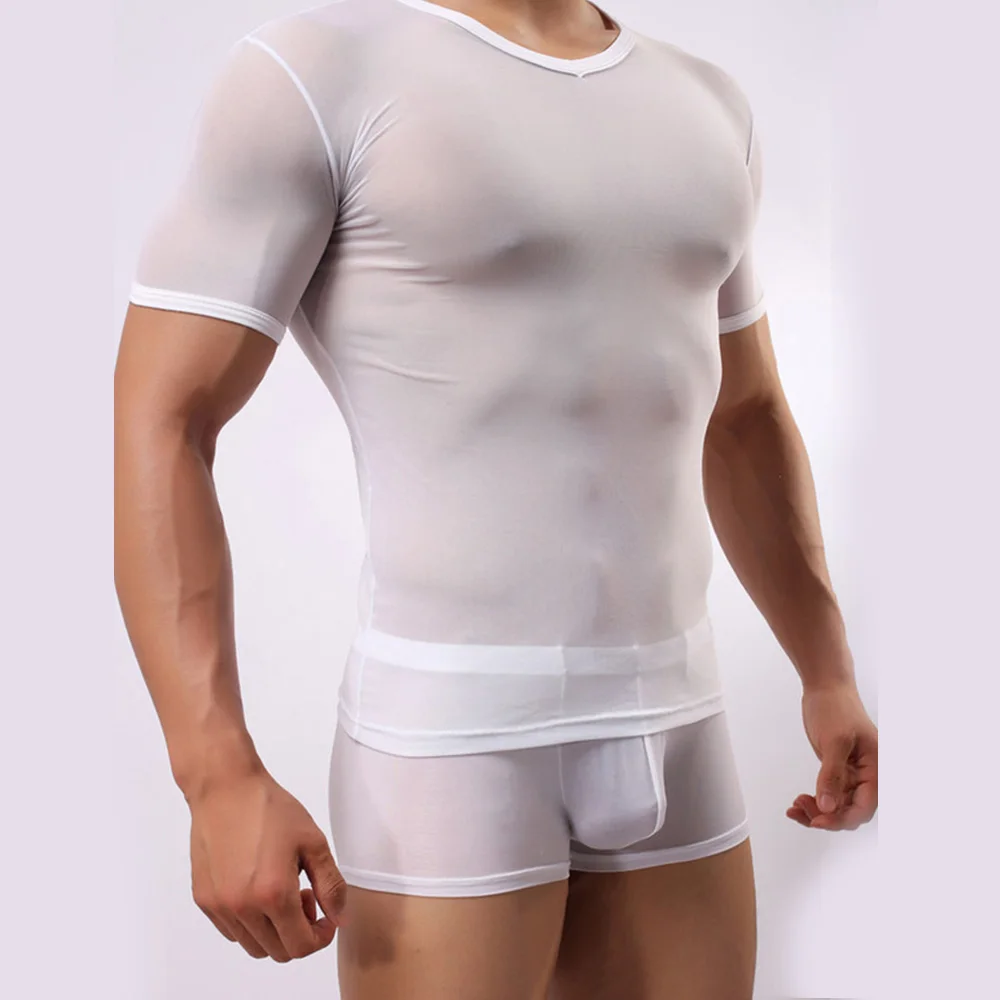 

Men Tee Tops Mesh Transparent Elastic Shirt Breathable Sleeveless Undershirt Colorful Sheer Fitness Muscle Singlet Sleepwear A50