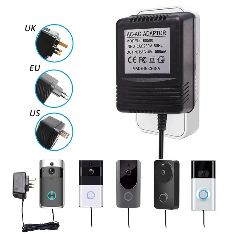 

NEW US UK EU Plug 18V AC Transformer Charger for Wifi Wireless Doorbell Camera Power Adapter IP Video Intercom Ring 110V-240V