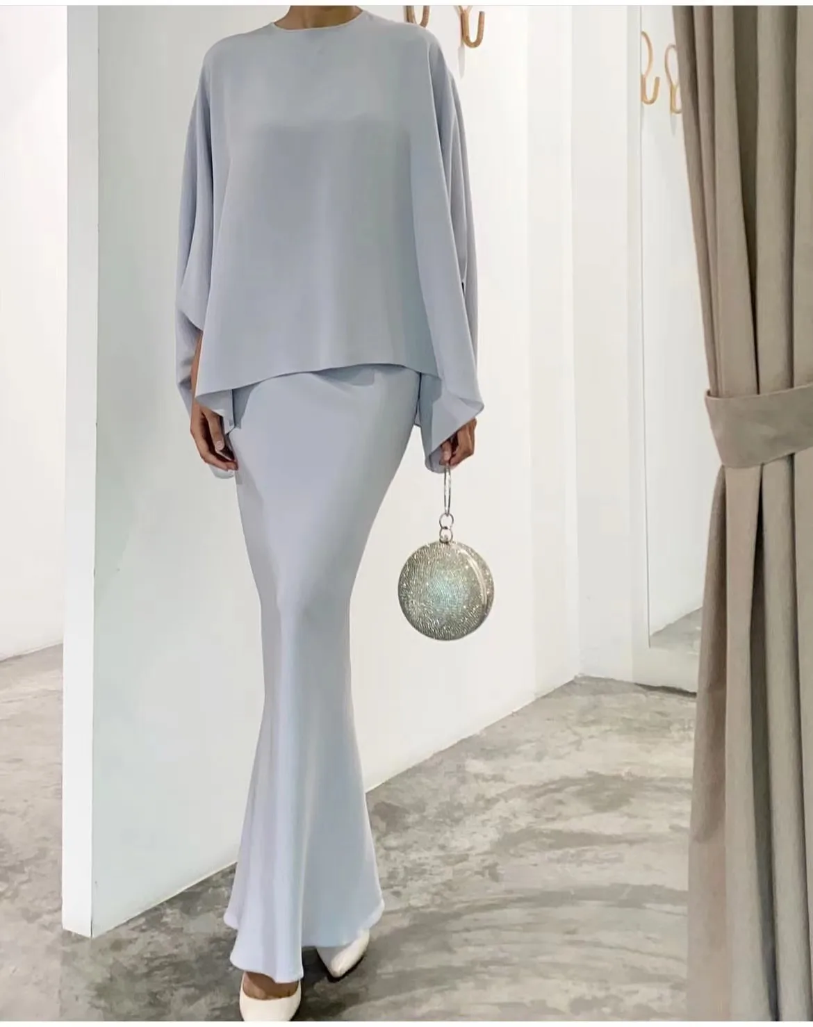 Элегантный свободный комплект из двух предметов с бисером Женский однотонный