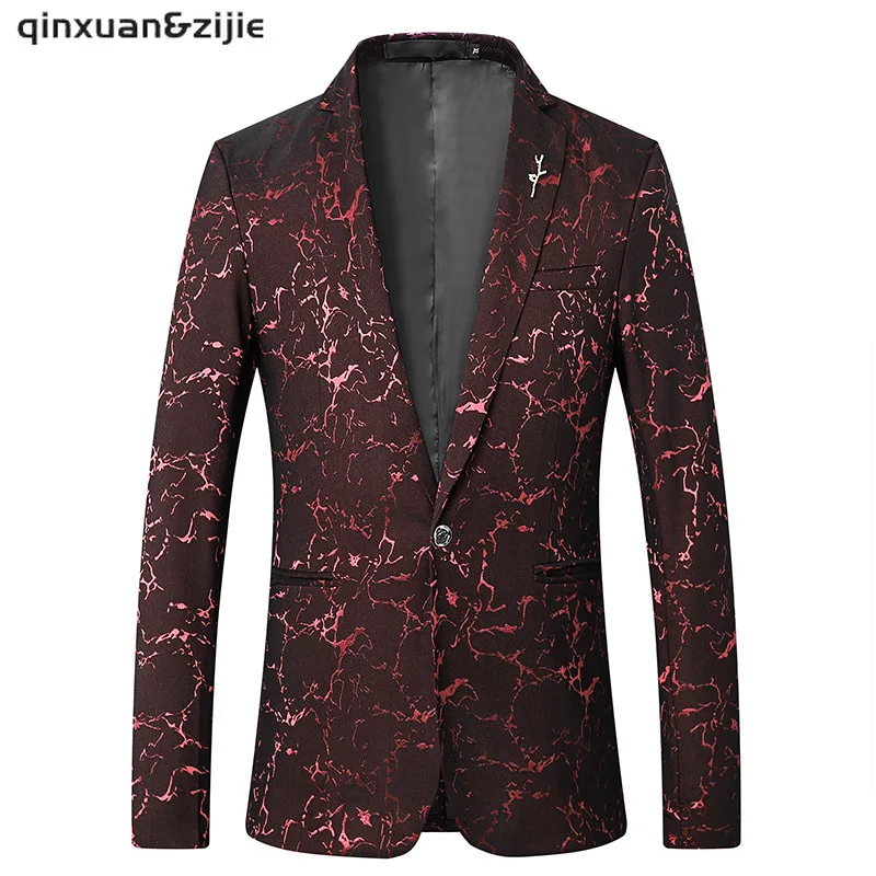 

Fashion Men Blazers Lightning Pattern Suit Jackets Business Casual Coat Male Nightclub Button Suit Jackets Dj Stage Blazers