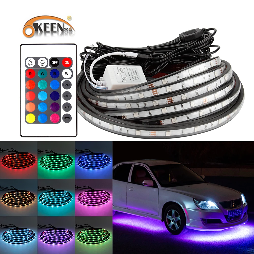 Купи OKEEN Car Flexible Underglow Light Strip RGB Underbody Led Neon Lights Decoration Lamp With Remoter Control Car Accessories 12V за 1,319 рублей в магазине AliExpress