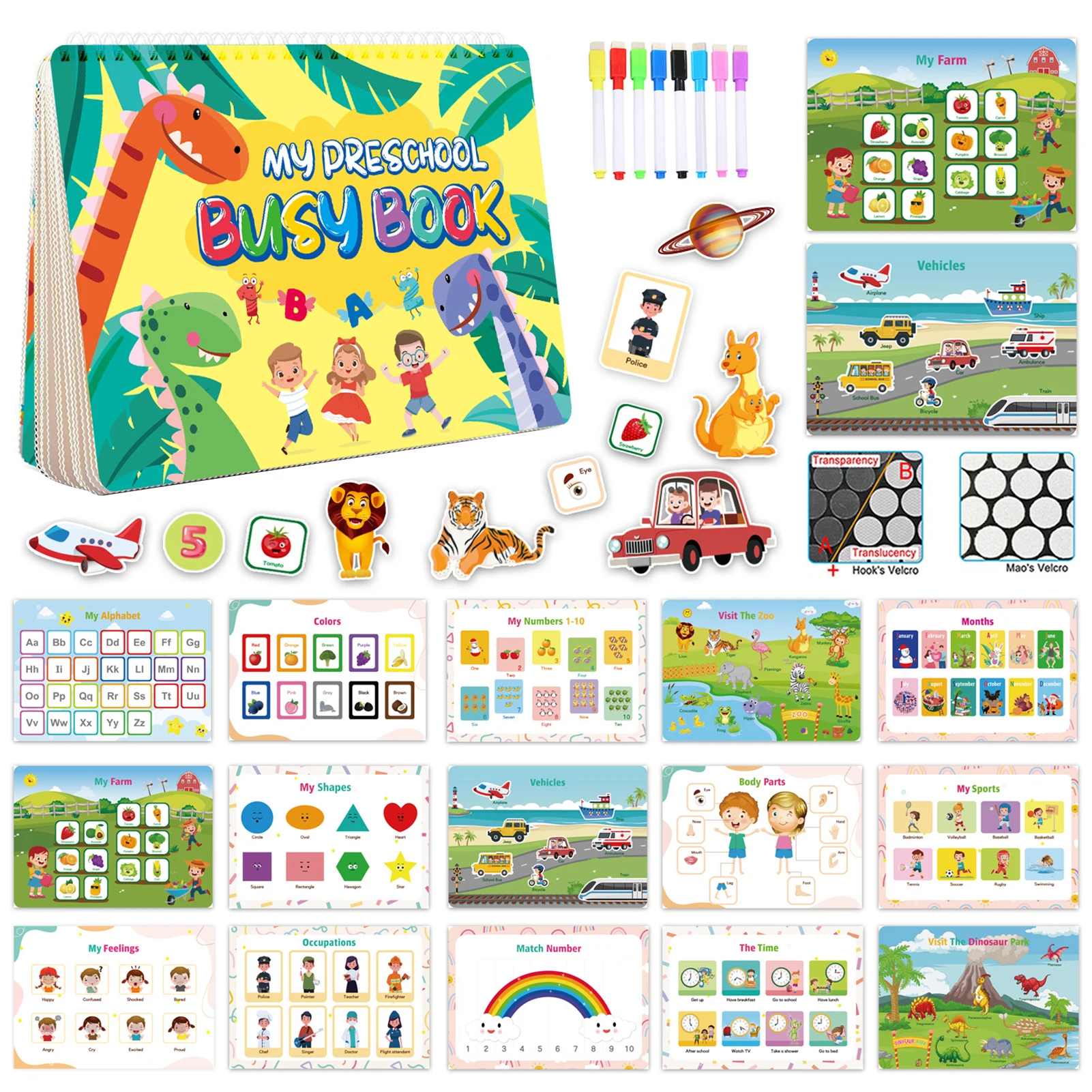 

Preschool Learning Book For Toddlers Busy Book Sensory Toy Carry On Travel Quiet Activity Book Learn Number Alphabet Animal