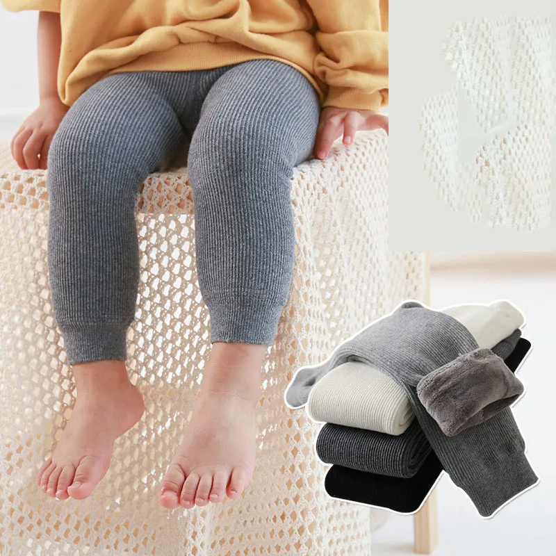 

MILANCEL Girls' Leggings Baby Fleece Solid Nine-point Pants Thick Warm Children's Pants