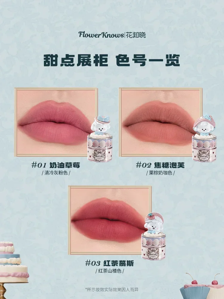 Flower Knows Nevers Famly Series Lip Mud Бархатная матовая увлажняющая помада Скрытый узор губ