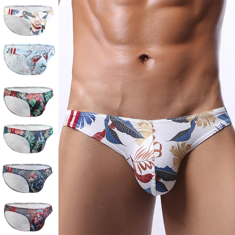 

Нижнее белье мужское с заниженной талией, U-образная сумка с принтом, сетчатые дышащие удобные влагоотводящие маленькие треугольные трусы, ...