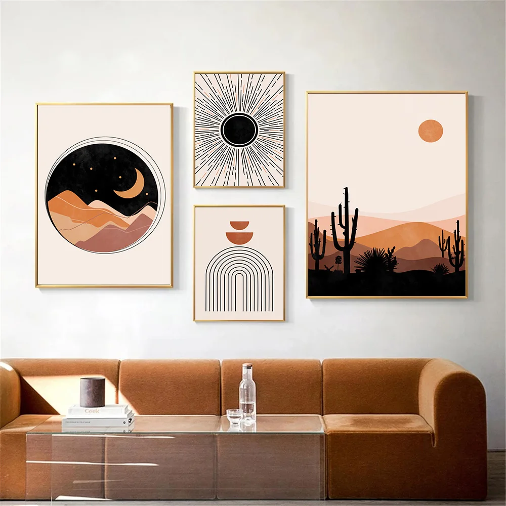 

Boho Abstract Sun And Moon Canvas Painting Landscape Prints Gallery Wall Art Pictures Desert Sunrise Poster Living Room Decor