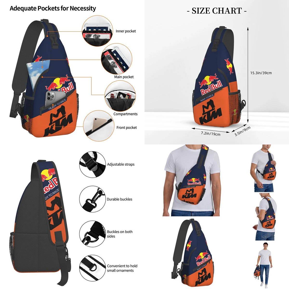 Extreme Sports Fan Chest Pack Bags Red Double-Bull Strap Bag Merch Men Motor Rider Waist Bags Motorcross Racing Accessories
