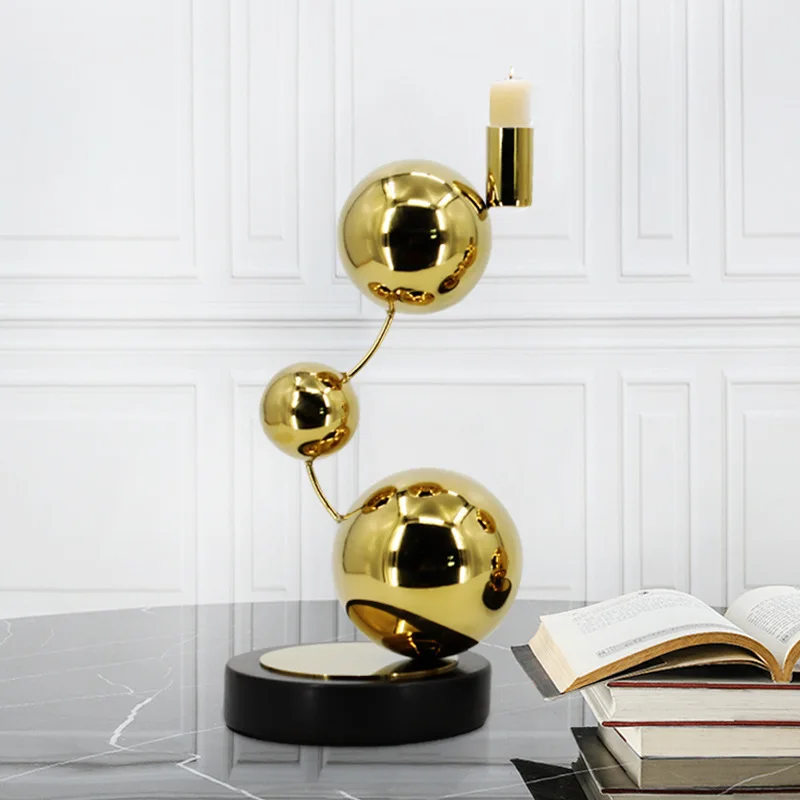 Фото Nero Marquina Natural Marble Candle Holder Luxury Golden Stainless Steel Candlestick Home Decoration №1