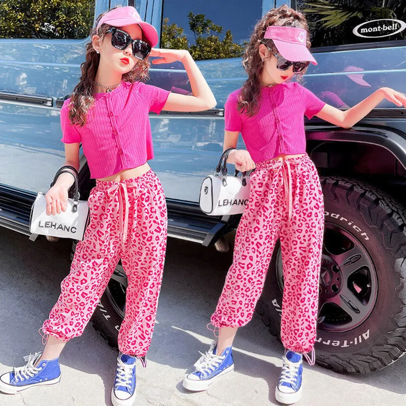 

Kids Letter Crop Tops cotton children sport suits Dance Costumes for Girls Teenage Girl Hip Hop Clothing 10 12 14 Years
