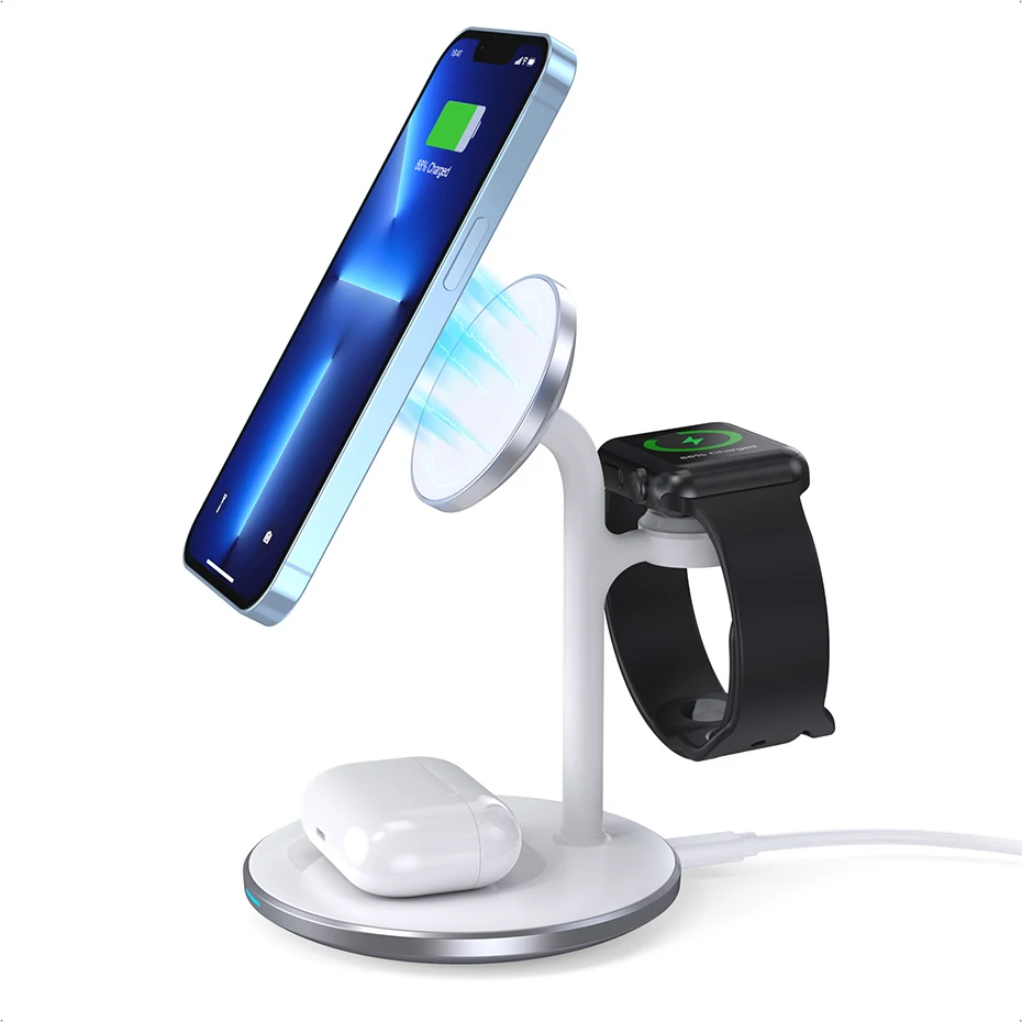 

Bonola Magnetic Wireless Charger 3 in1 for iPhone 12 Pro Chargers Aluminum Desktop Wireless Charging for Apple Watch/AirPods 024