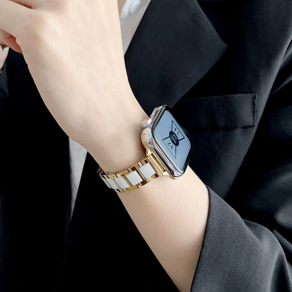 

Watchband for Apple Watch Band Ultra 49mm 45mm 44mm 42mm Steel Band+Ceramic Watch Strap for IWatch Se 8 7 6 5 3 41mm 40mm 38mm