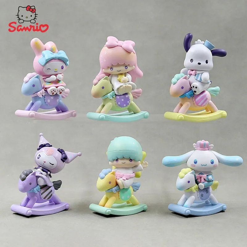 

6 шт. Sanrio троянская лошадь серии Melody Kuromi Аниме Фигурка мультяшная модель кавайная искусственная Коллекция Подарки для ребенка