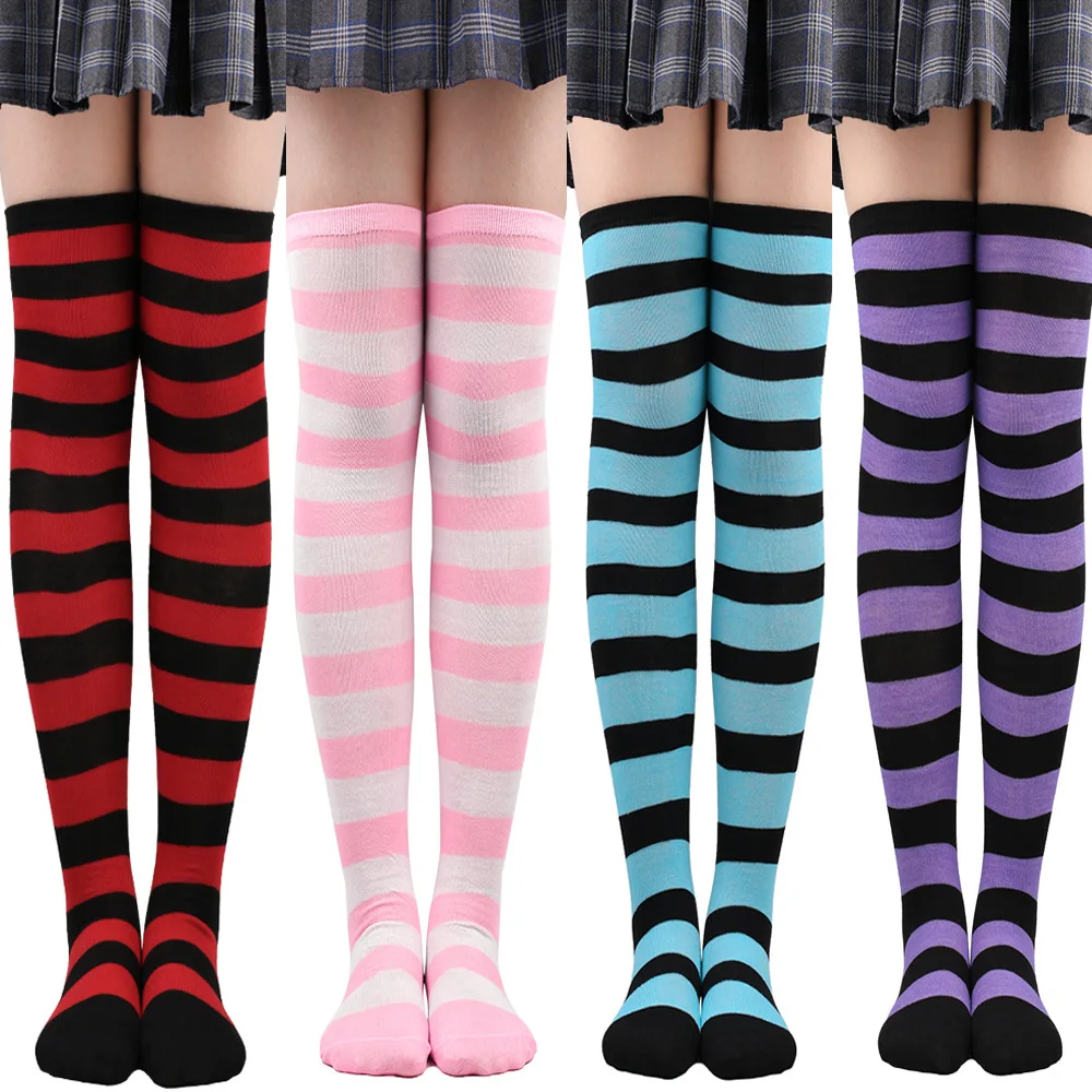 

2022 Stripe Printed Thigh High Women Girls Over Knee Long Cotton Socks 22 Colors Sweet Cute Plus Size Overknee Socks