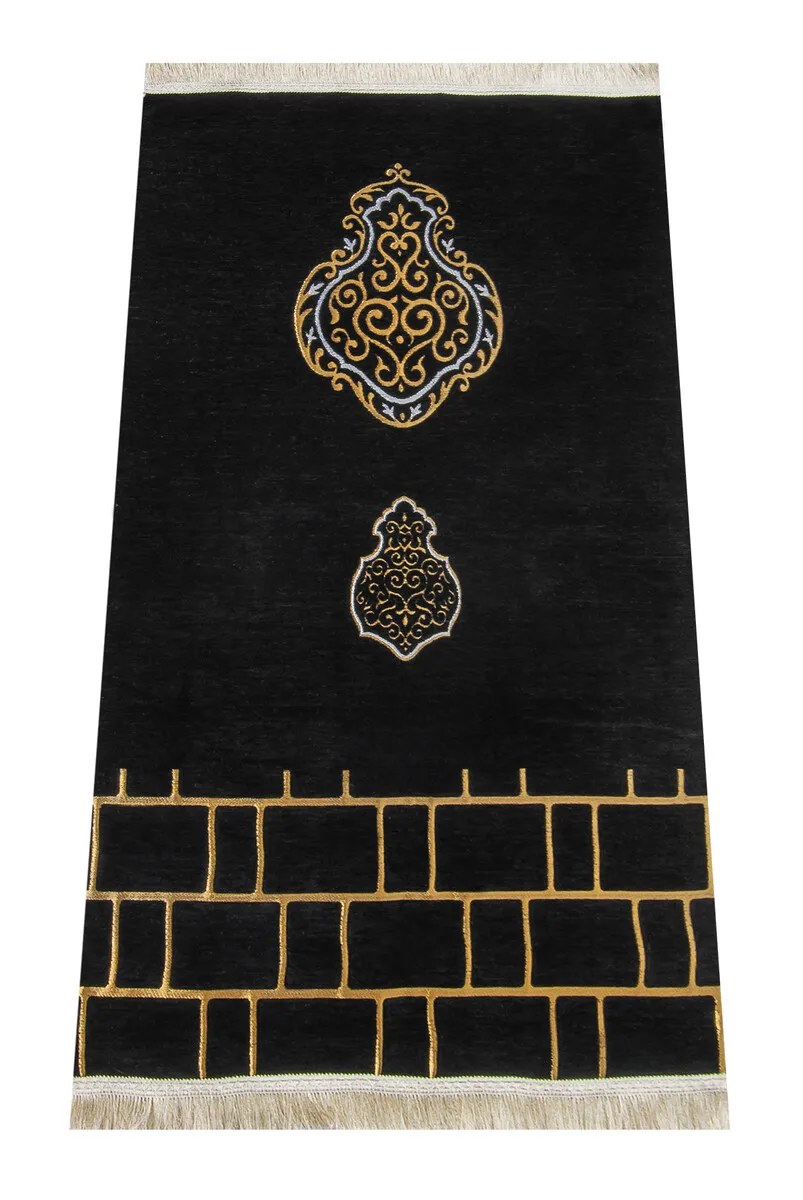 IQRAH Kaaba Patterned Ultra Plus Black Chenille Prayer Mat 3