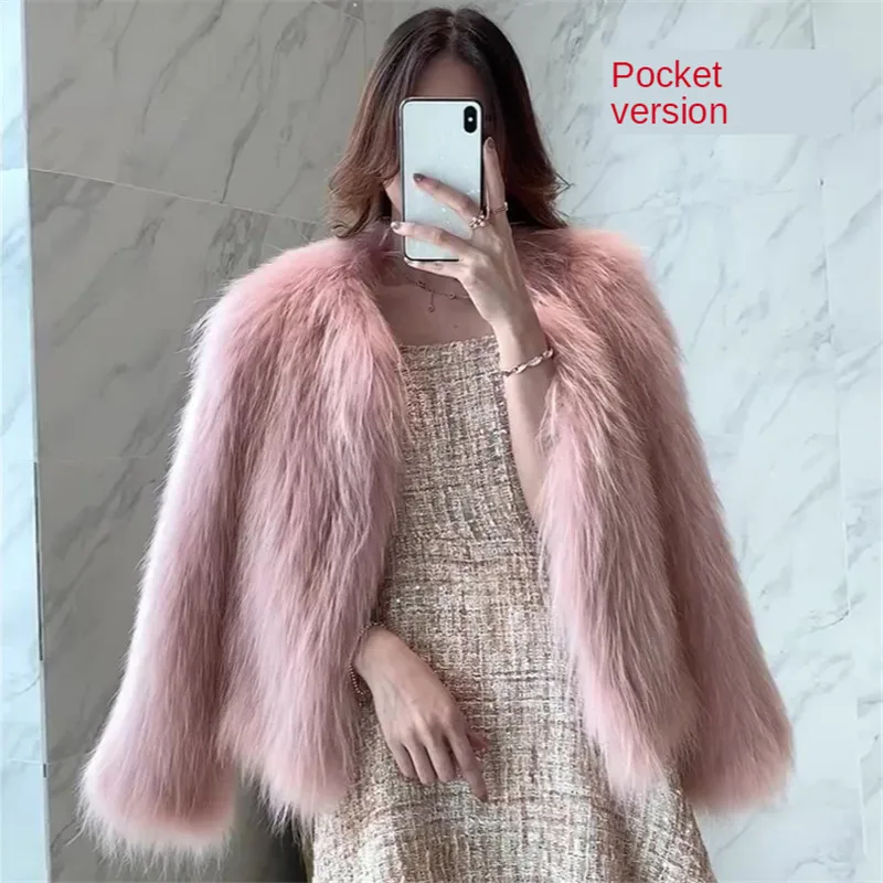 Women Winter Fox Fur Jackets Pink Plush Warm Coats Jackets Short Women's 2021 Autumn Fashion Casual Thick Mink Fur Outwears New