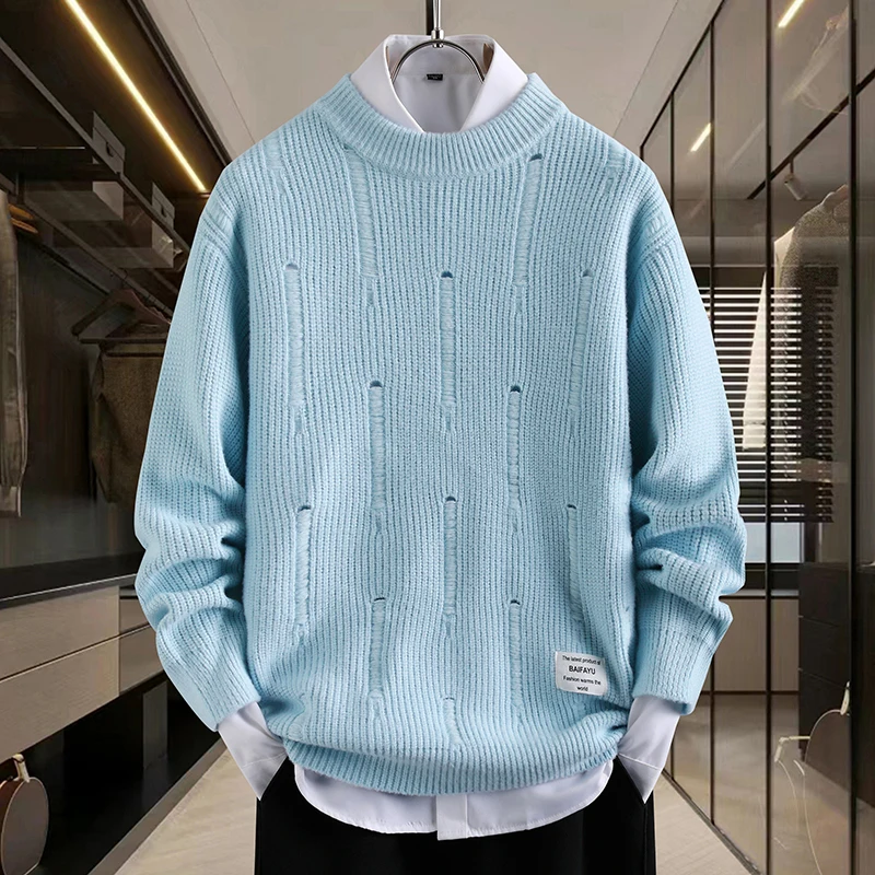 Свитер мужской осень-зима 2024 новый дизайн студенческий базовый вязаный