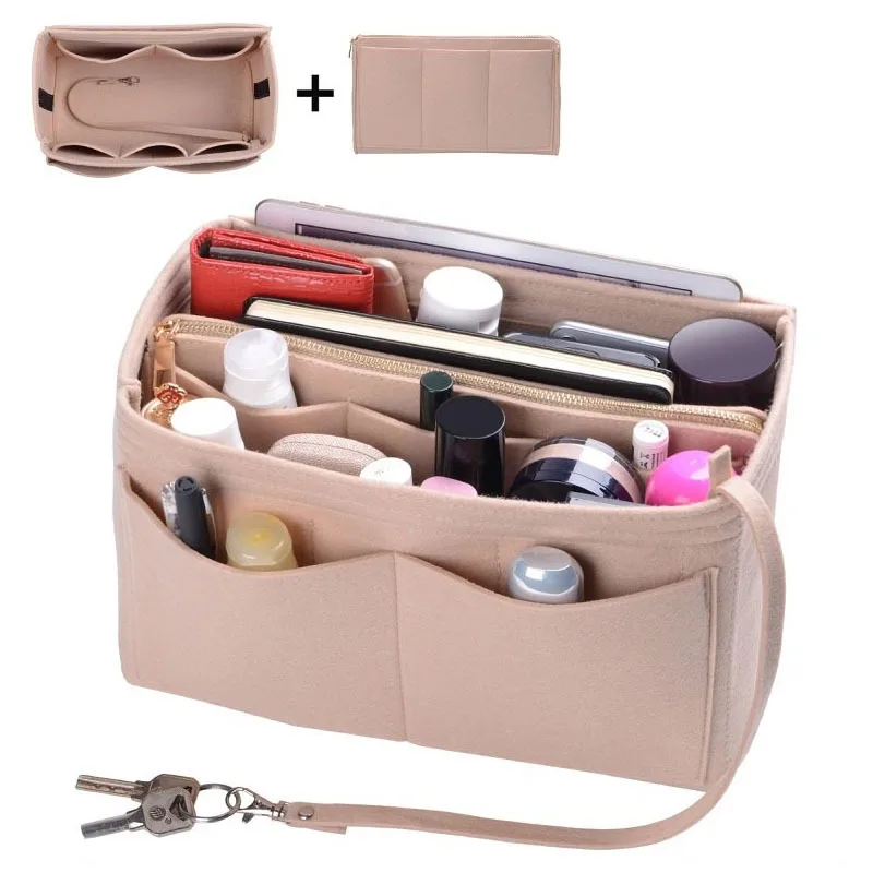 

2023 New Women Make up Organizer Felt Insert Bag For Handbag Travel Inner Purse Portable Cosmetic Bags Fit Various Brand Bags