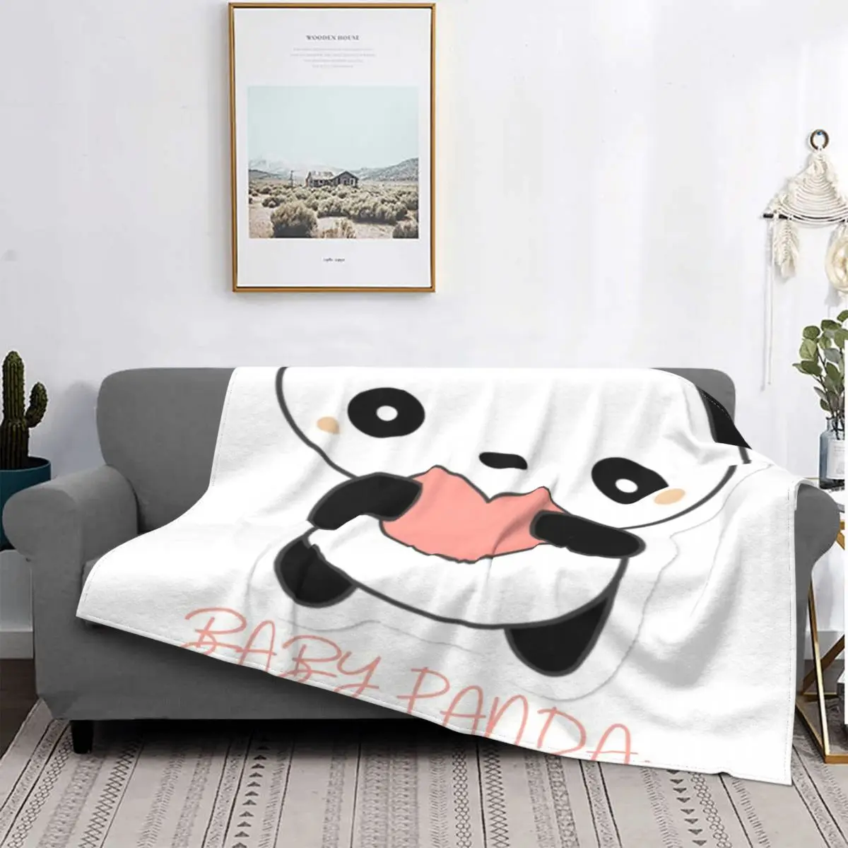 

Manta a cuadros con capucha para cama, manta con estampado de Panda de Anime, a cuadros, para Picnic y sofá, 12 unidades