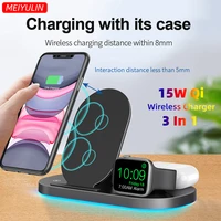 15w wireless fast charging foldable stand 3 in 1 qi wireless charger dock station led for apple watch airpods iphone 13 xiaomi