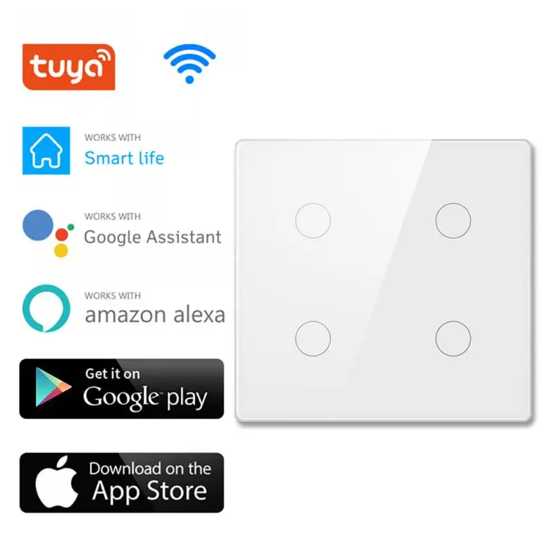 

WiFi Tuya LED Light Switch Smart 4/6 Gang Brazil Switch Glass Panel Smart Life APP Control Touch Switch Work With Alexa Google