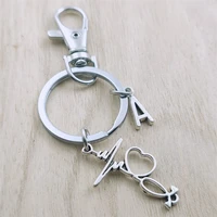 cardiogram nurse doctor keyring letter car key chain ring lobster clasp initial charm women jewelry accessories pendants metal
