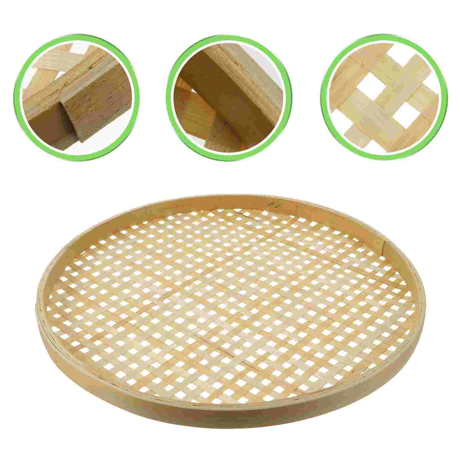 

Basket Tray Bamboo Fruit Woven Wicker Baskets Serving Storage Sieve Round Flat Shallow Bread Weaving Snack Vegetable Farmhouse