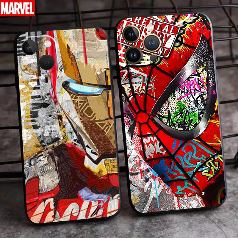 

spiderman iron man Street graffiti For iPhone 13 12 11 Pro Max Mini 6 6s 7 8 Plus X XR XS Max Phone Case liquid silicone funda