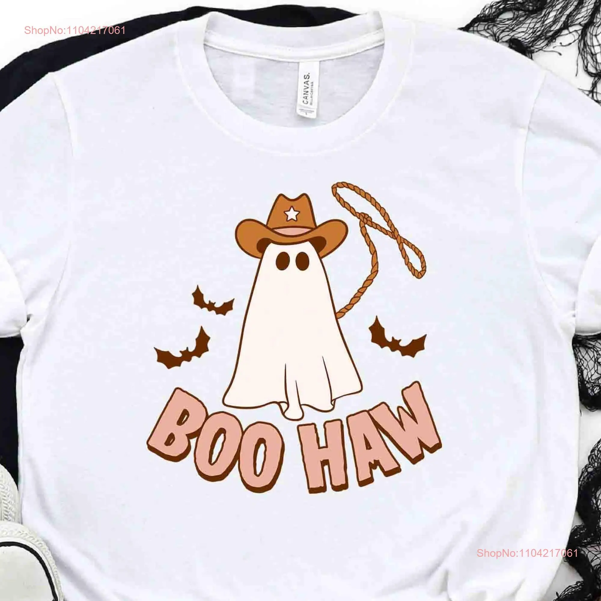 Boo Haw Western T Shirt Ghost Halloween Retro cute Fall Women Country long or short sleeves