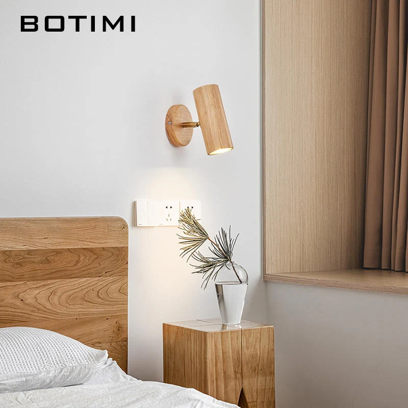 BOTIMI Регулируемый зеркальный настенный светильник из цельного дерева для