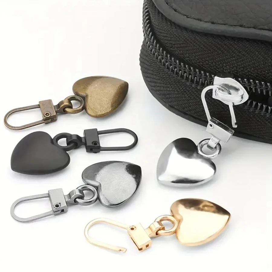 

5Pcs Heart Shape Metal Zipper Handle Detachable Zippers Puller Head Repair Kits for Broken Buckle Travel Bag DIY Sewing Craft